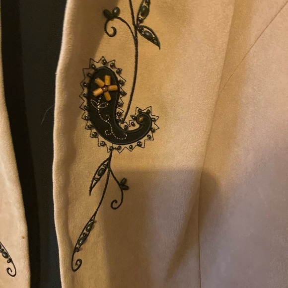 Studio 1 Beaded Blazer Womens Jacket 10 Brown Embroidered Open Front Retro Chic - Picture 5 of 11